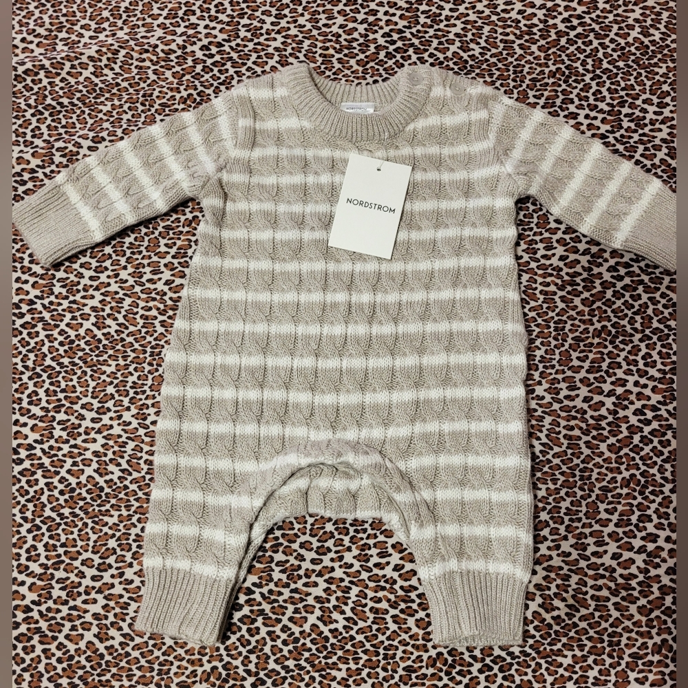 Nordstrom Striped Knit Baby Newborn Onepeice Outfit Snaps